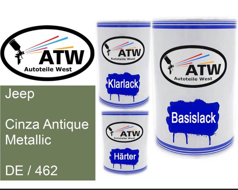 Jeep, Cinza Antique Metallic, DE / 462: 500ml Lackdose + 500ml Klarlack + 250ml Härter - Set, von ATW Autoteile West.